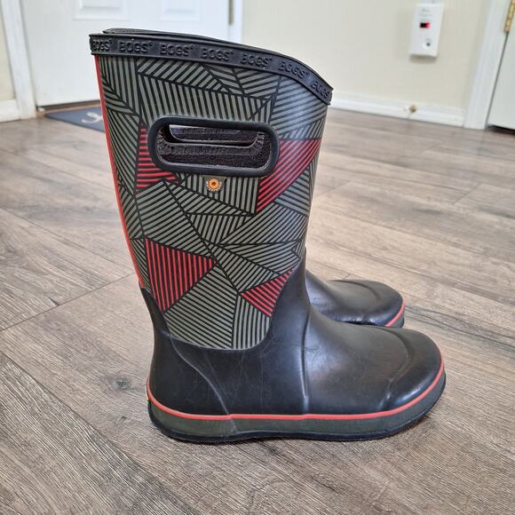 Bogs big kids 6 rubber black red rain boots - Picture 1 of 5